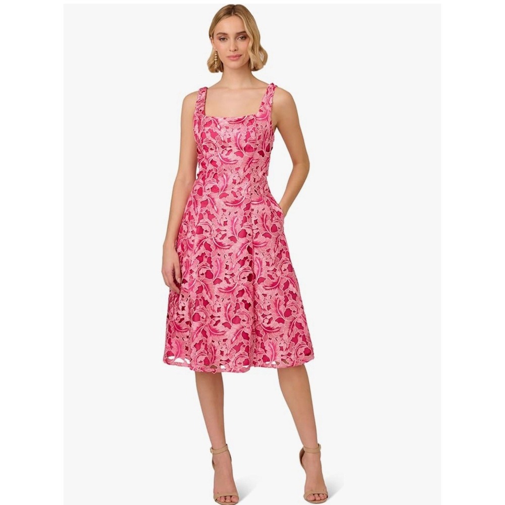 Adrianna Papell Women's Tonal‎ Lace Short Dress Pink Size 6 Easter Wedding